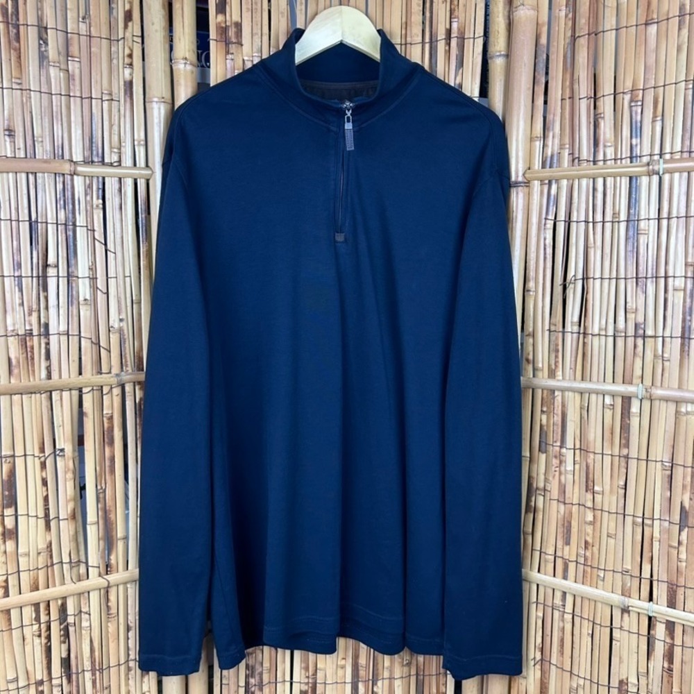 Tasso Elba Men's 1/4 Zip Pullover LS Black Shirt 2XL 100% Supima Cotton Preppy